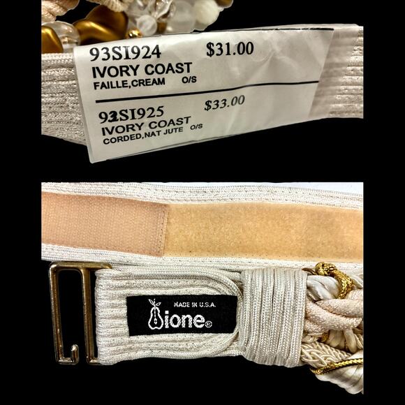 Vintage 80s Ivory Braided Rope Beaded Belt | Gold & Clear Statement Waist Cinch main image 11